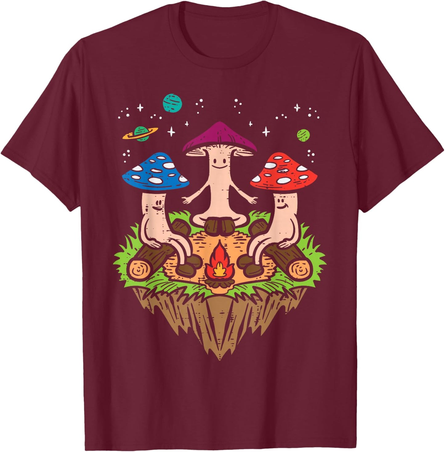 Hippie Mushrooms Camping Funny Psychedelic Camper Men Women T-Shirt - T-Shirt | Maroon