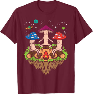 Hippie Mushrooms Camping Funny Psychedelic Camper Men Women T-Shirt - T-Shirt | Maroon