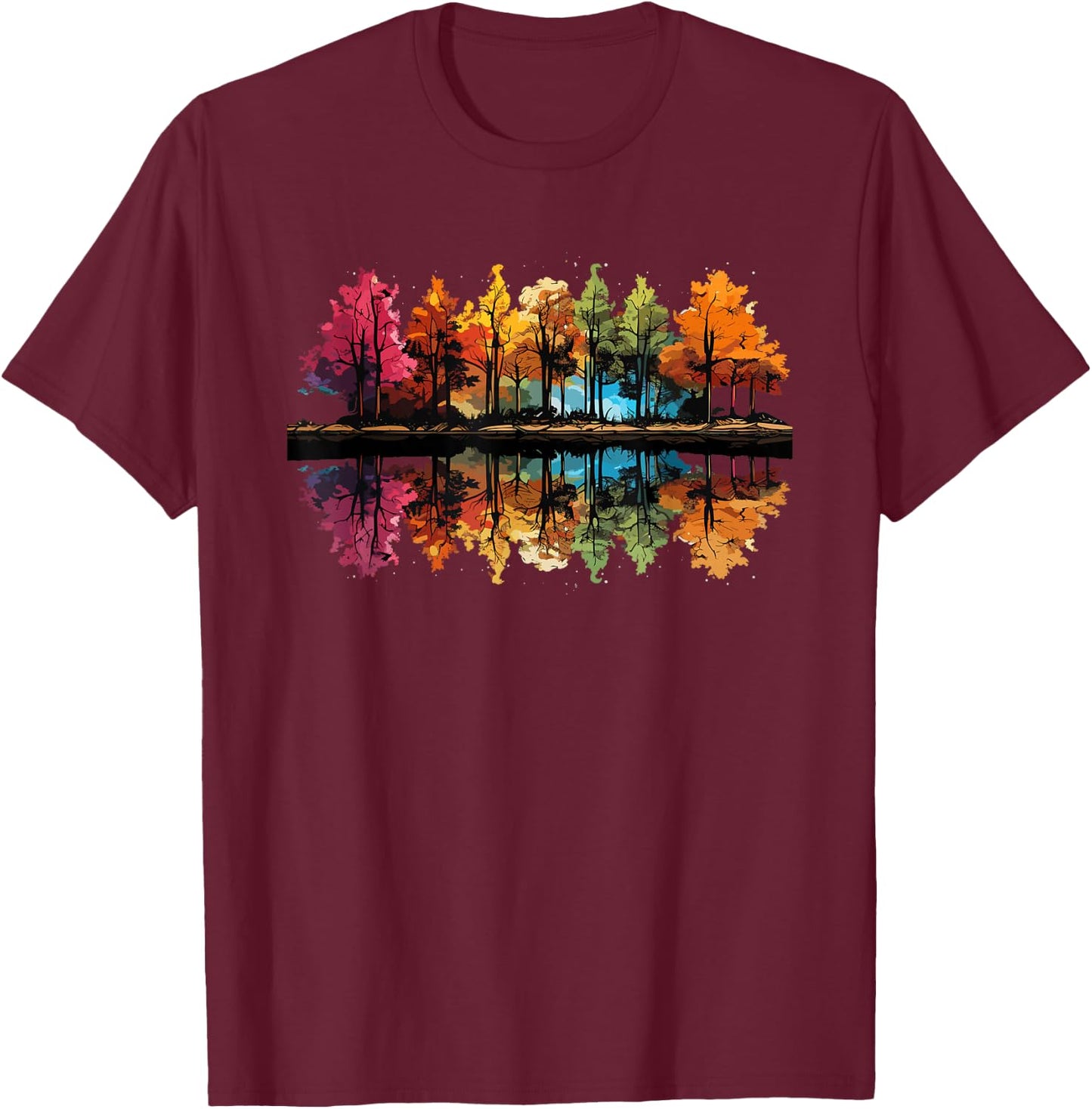 Nature Reflection Forest Trees Outdoor Wildlife T-Shirt - T-Shirt | Maroon