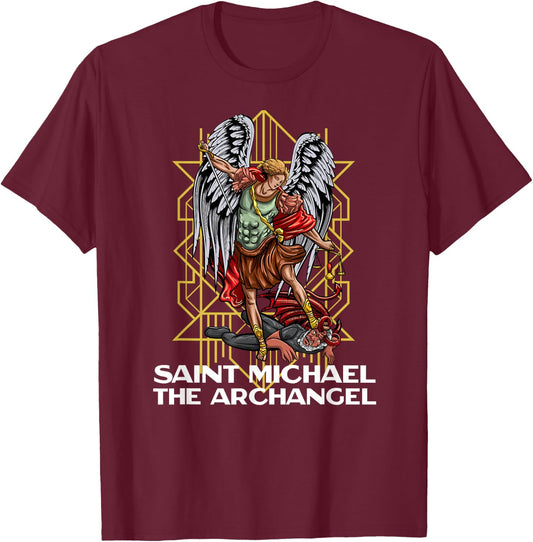 Saint Michael The Archangel Catholic T-Shirt - T-Shirt | Maroon