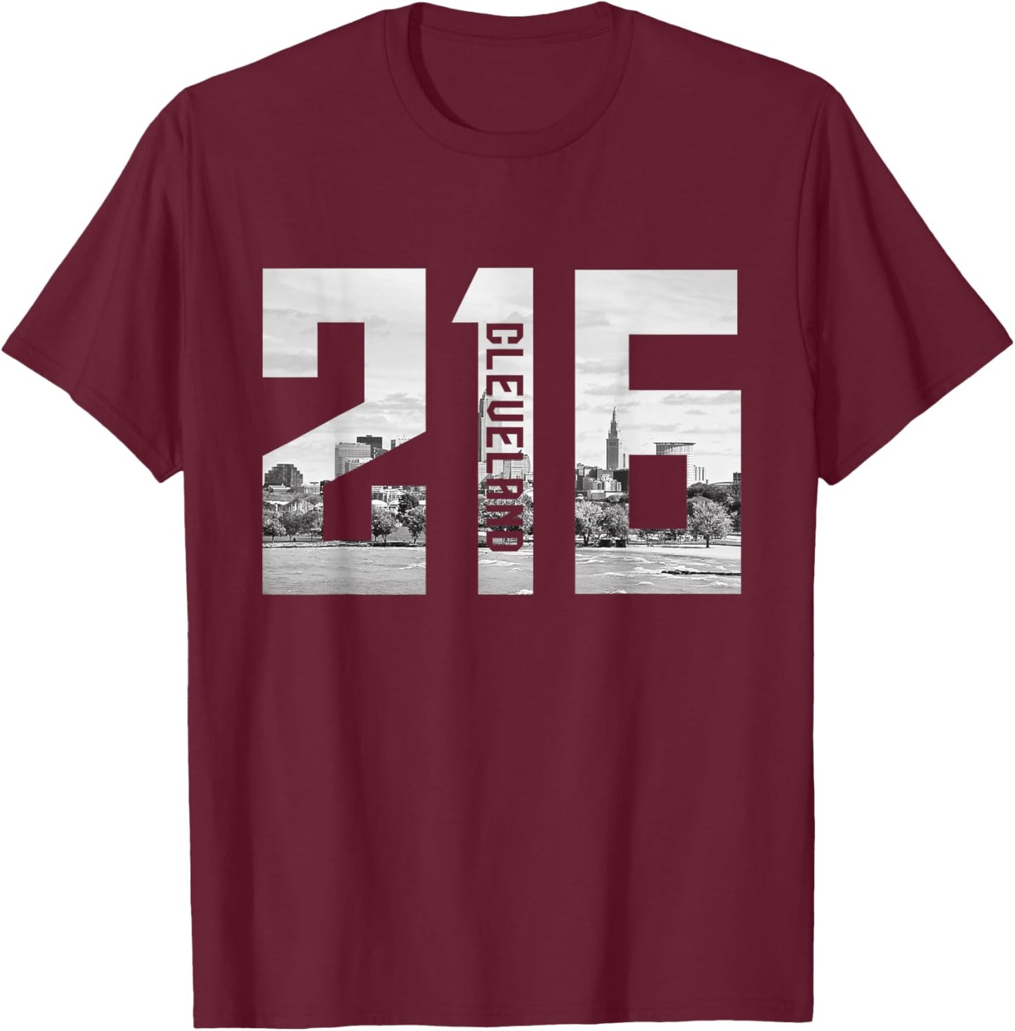 Vintage Cleveland Ohio 216 Area Code Skyline T-Shirt - T-Shirt | Maroon