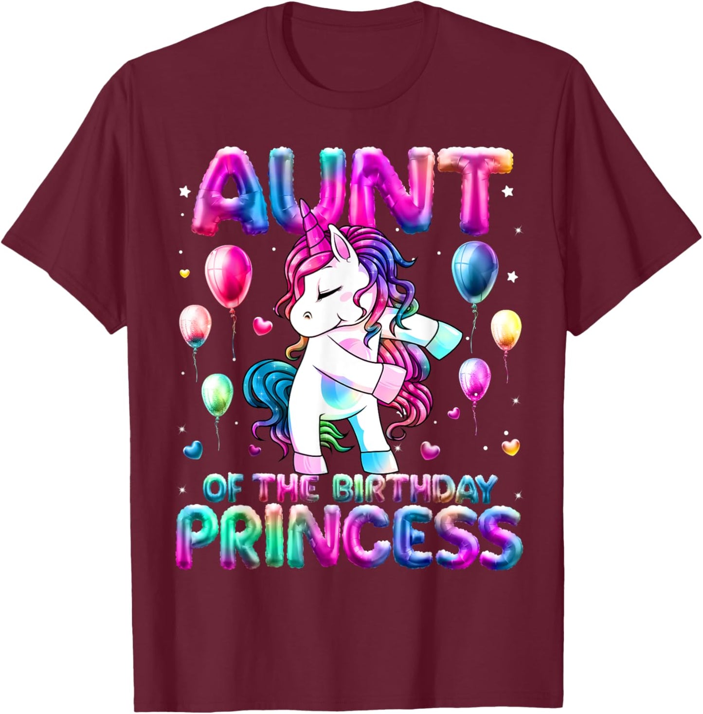 Auntie of the Birthday Princess Girl Flossing Unicorn Aunt T-Shirt - T-Shirt | Maroon