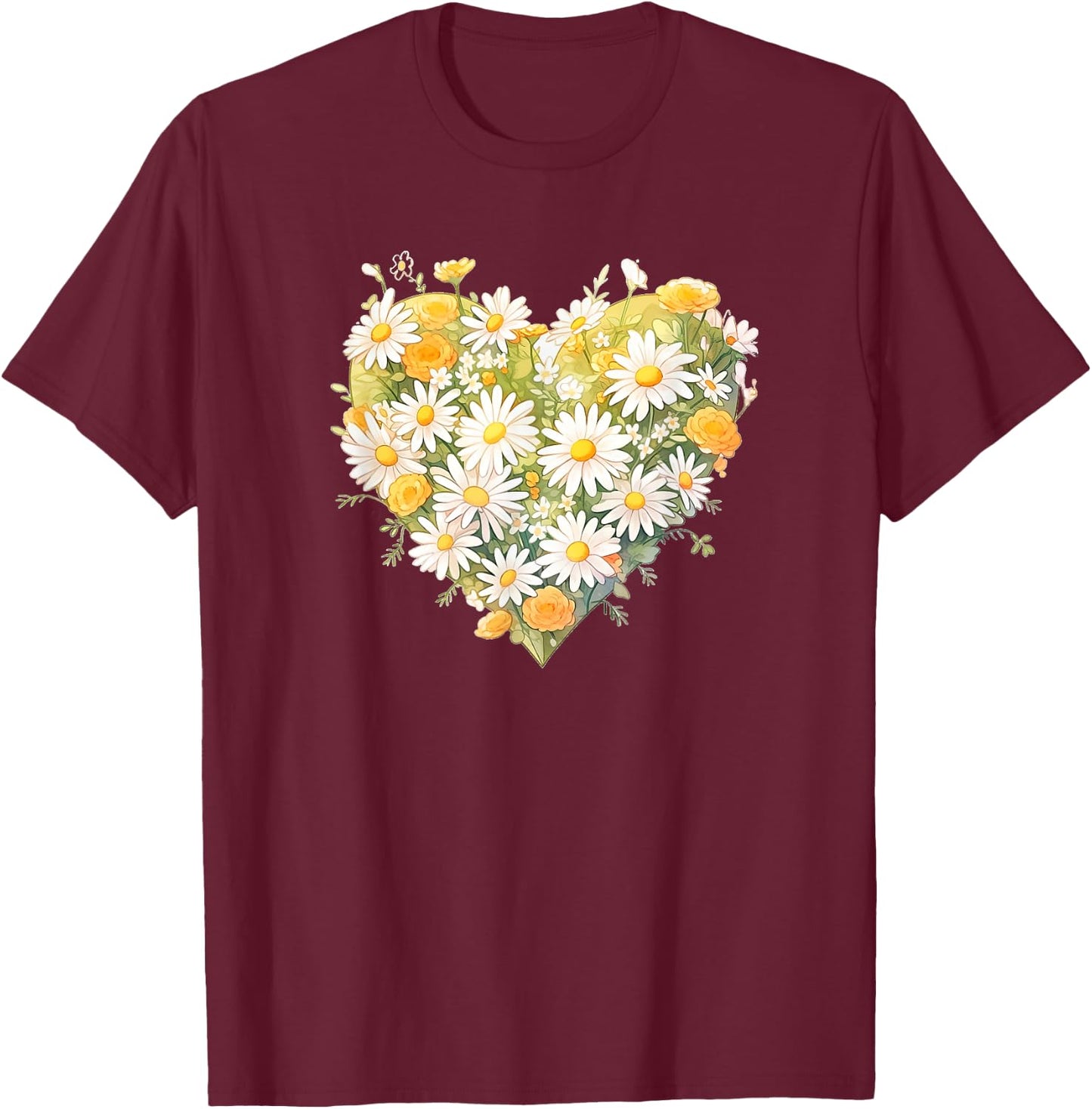 Daisy, Heart, Love, Flower, Fashion, Valentine's Day T-Shirt - T-Shirt | Maroon