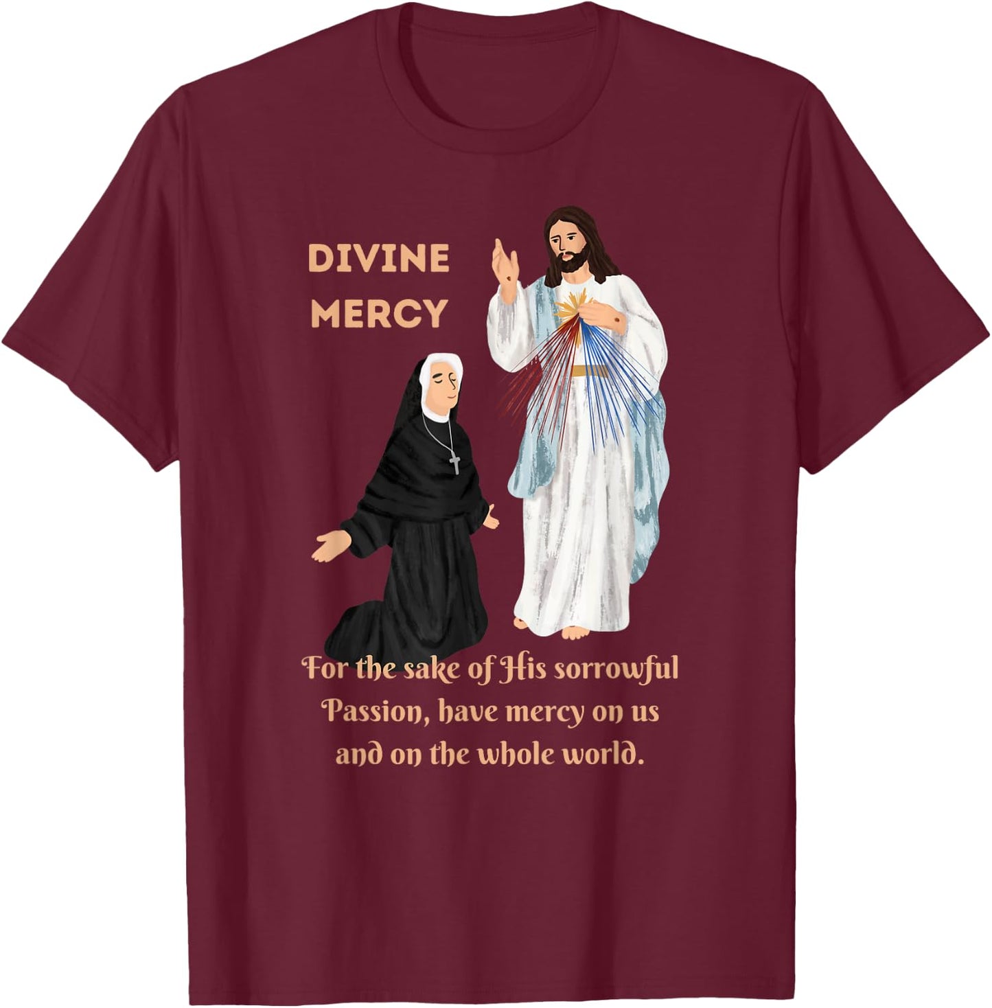 Divine Mercy Jesus and Saint Faustina T-Shirt - T-Shirt | Maroon