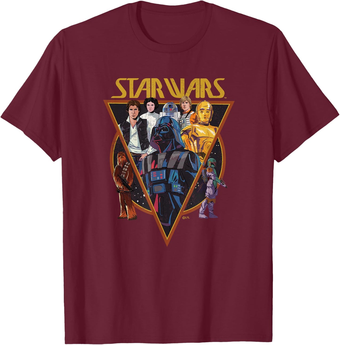 Star Wars Classic Art Characters and Logo Retro Vintage T-Shirt - T-Shirt | Maroon