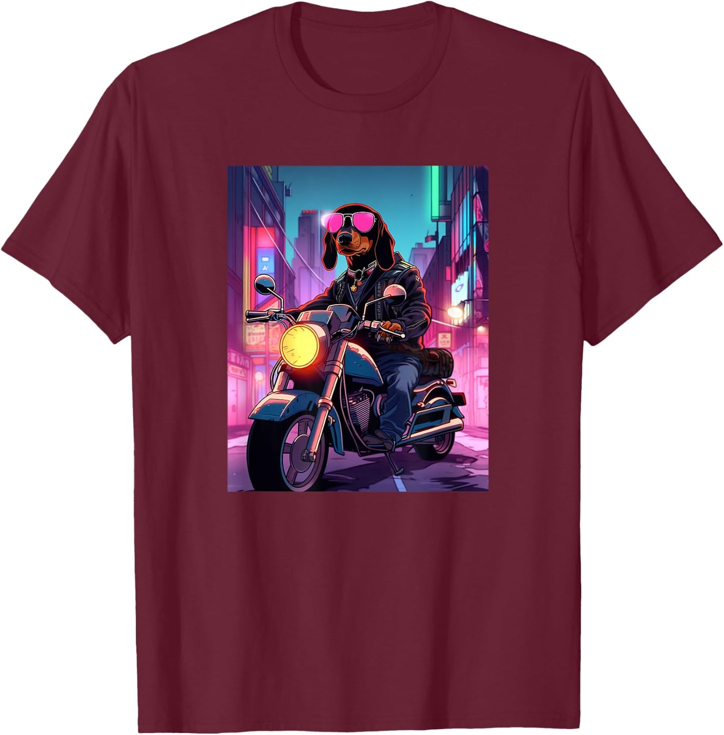 Dachshund Biker Funny Dog Motorcycle Men Women Kids T-Shirt - T-Shirt | Maroon