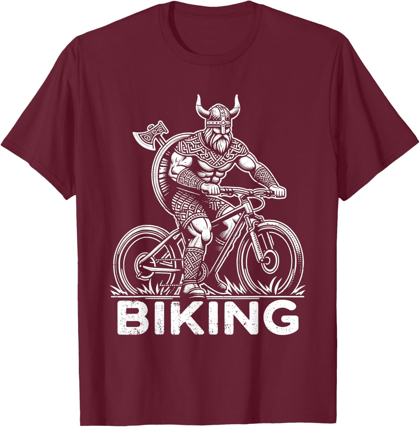 Biking Viking Funny Mountain Biker Pun T-Shirt - T-Shirt | Maroon