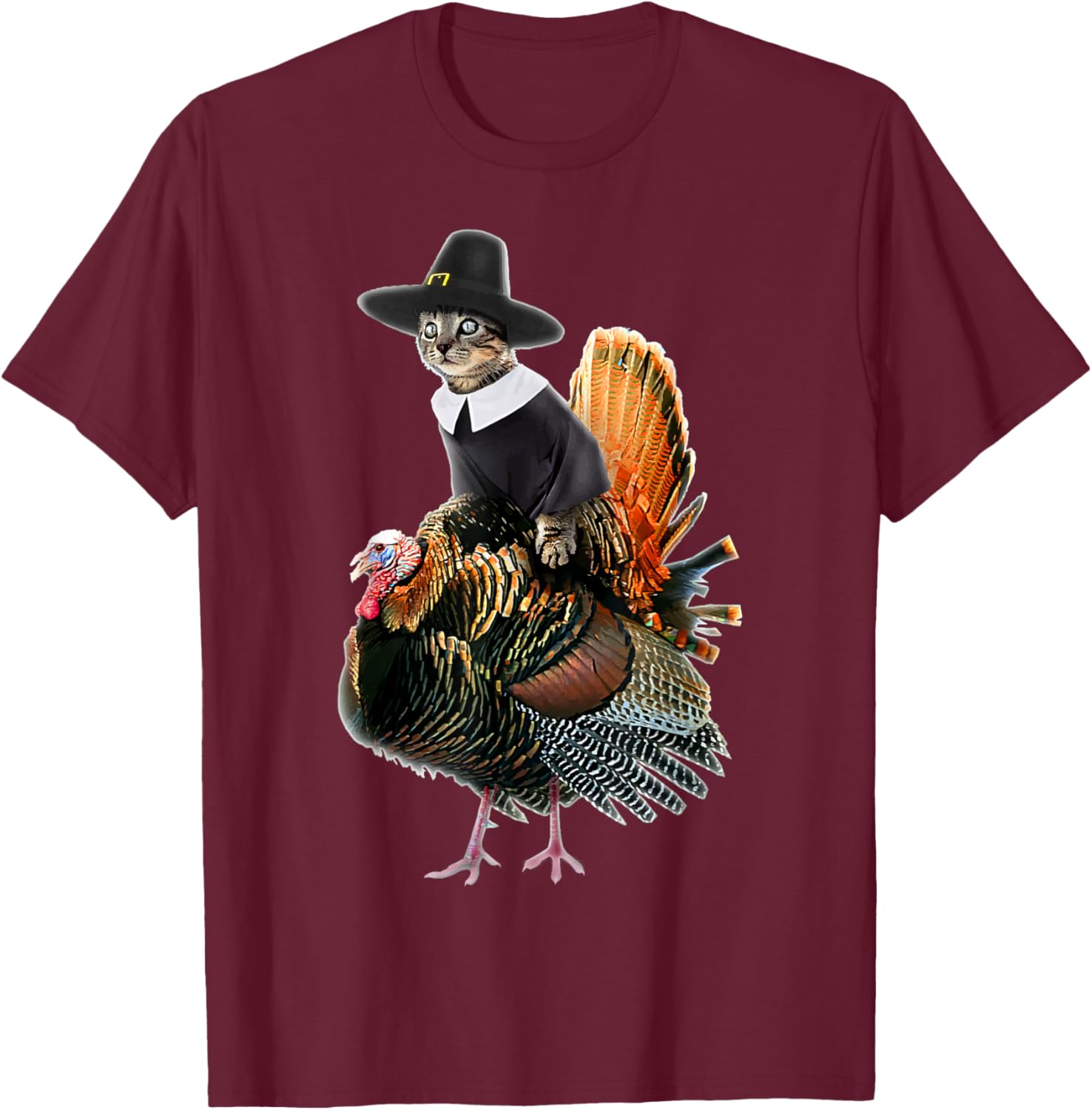 Thanksgiving Cat Pilgrim Costume Thanksgiving Turkey Gift T-Shirt - T-Shirt | Maroon