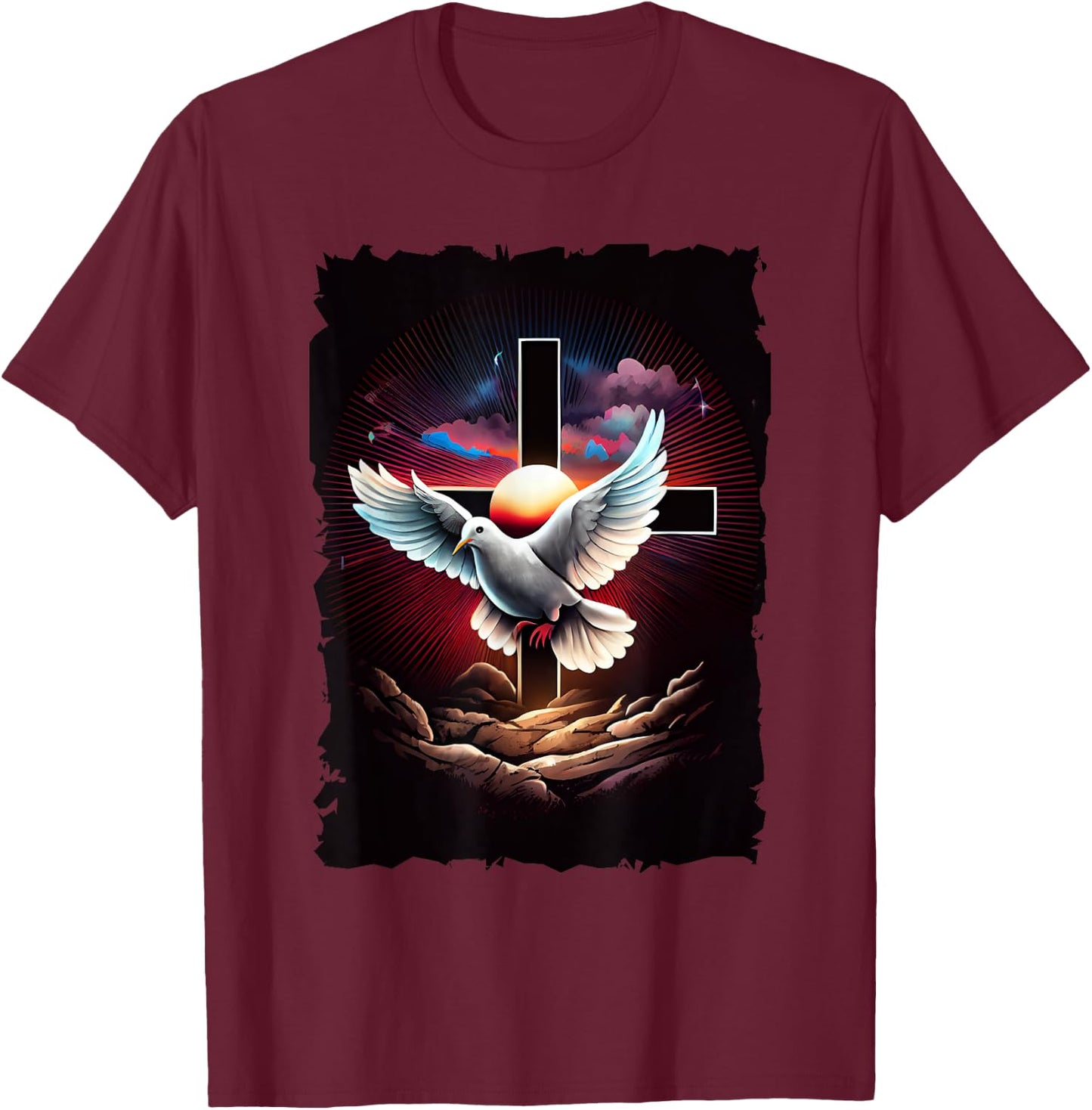 Christian Dove Cross retro 70s vintage T-Shirt - T-Shirt | Maroon