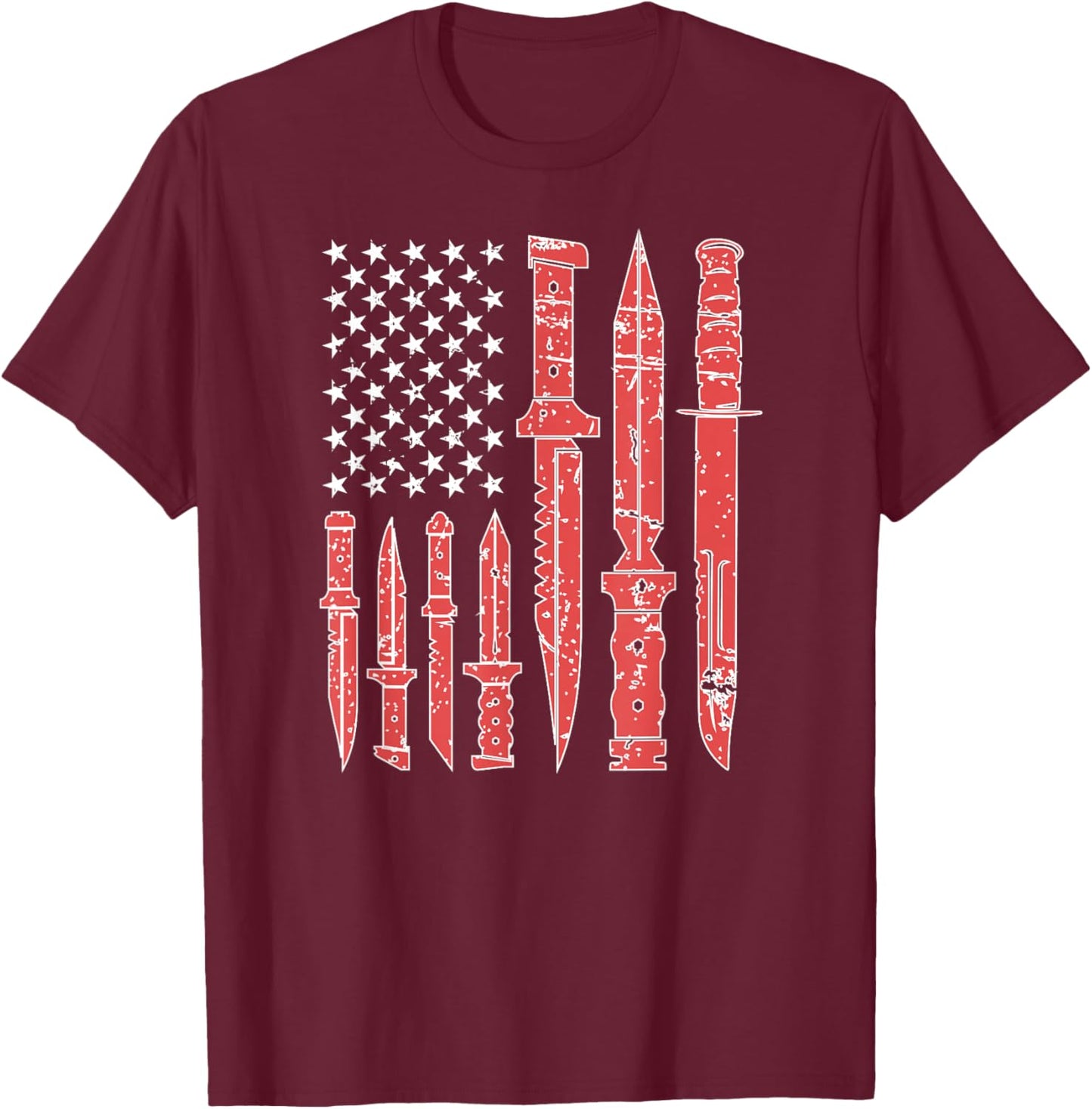 Knife Collecting For Proud Knives Collector US Flag Knife Lover Knife Enthusiast T-Shirt - T-Shirt | Maroon