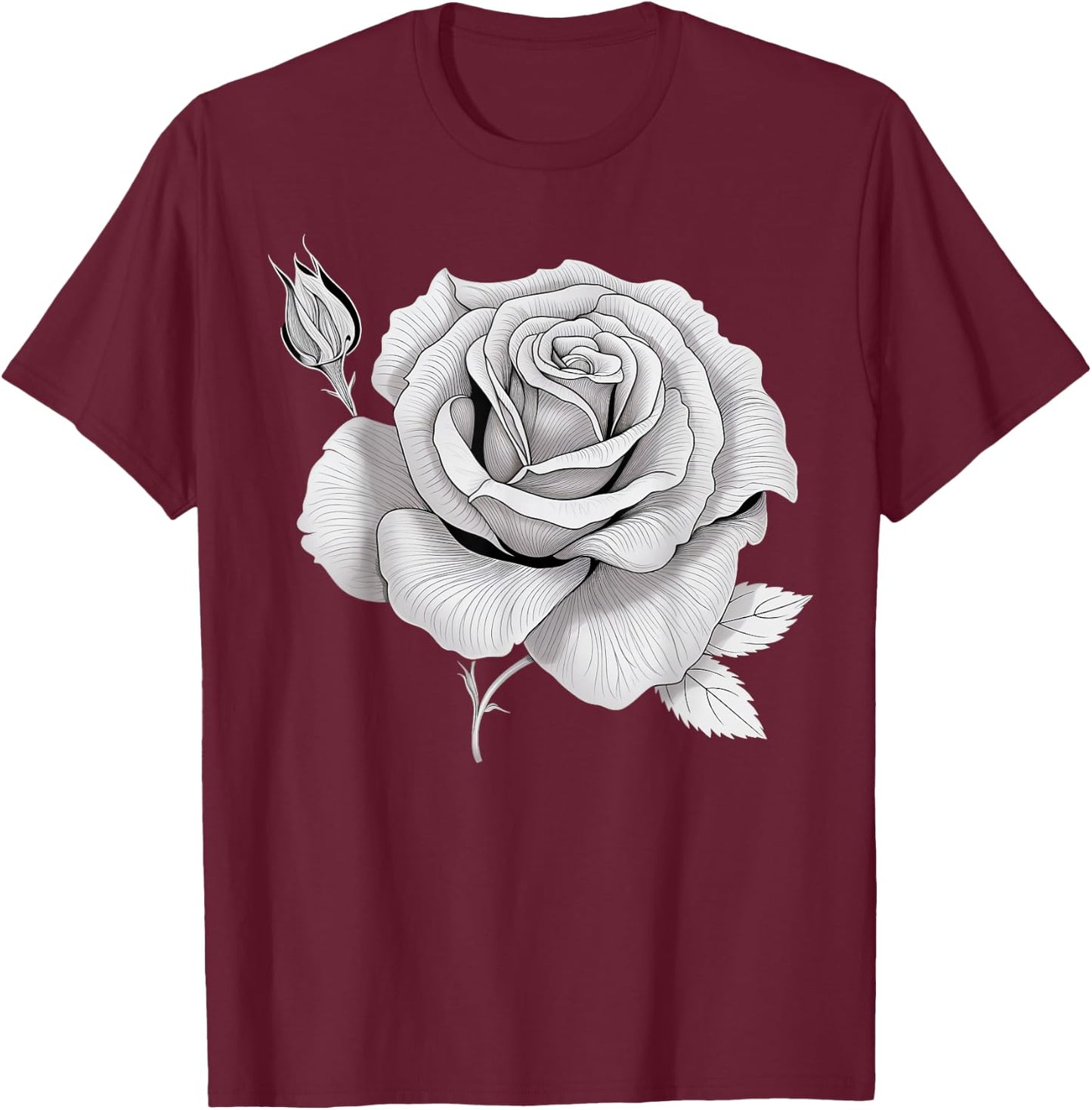 Minimalistic black and white Rose T-Shirt - T-Shirt | Maroon
