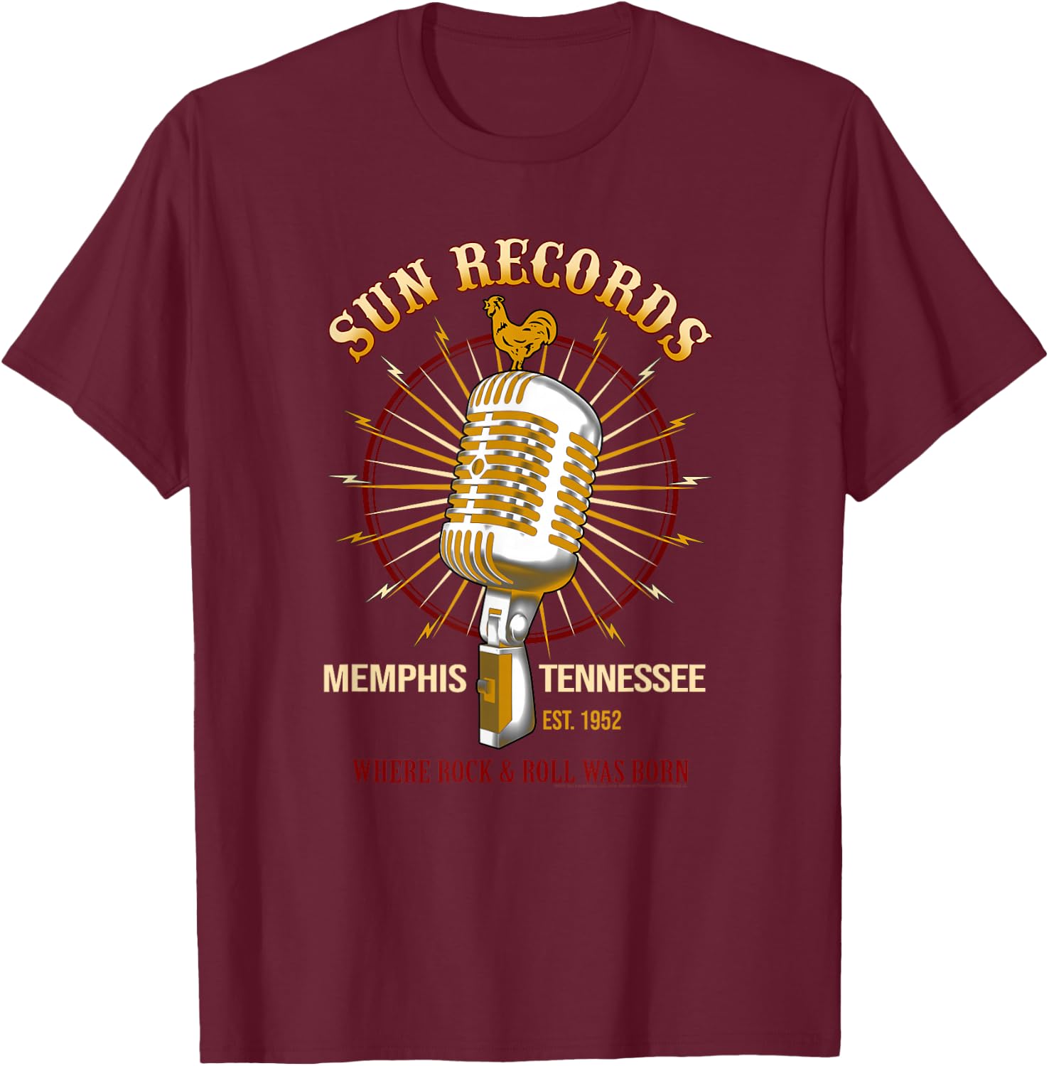Sun Records Studio Mic Logo T-Shirt - T-Shirt | Maroon