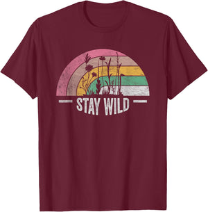 Retro Vintage Stay Wild Wildflower Inspirational Women Quote T-Shirt - T-Shirt | Maroon