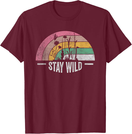 Retro Vintage Stay Wild Wildflower Inspirational Women Quote T-Shirt - T-Shirt | Maroon