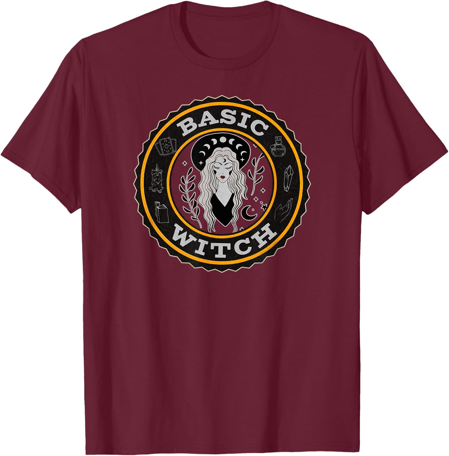 Pretty Halloween Basic Witch with Witchy Things Halloween T-Shirt - T-Shirt | Maroon