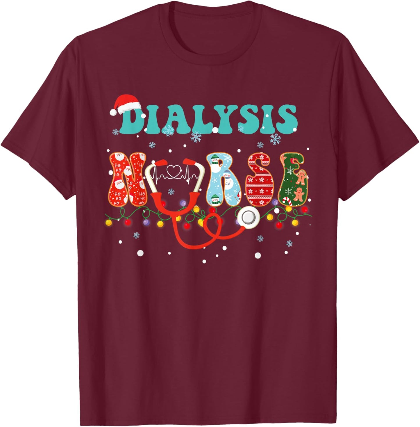 Christmas Dialysis Nurse RN Nephrology X-Mas Pajama groovy T-Shirt - T-Shirt | Maroon