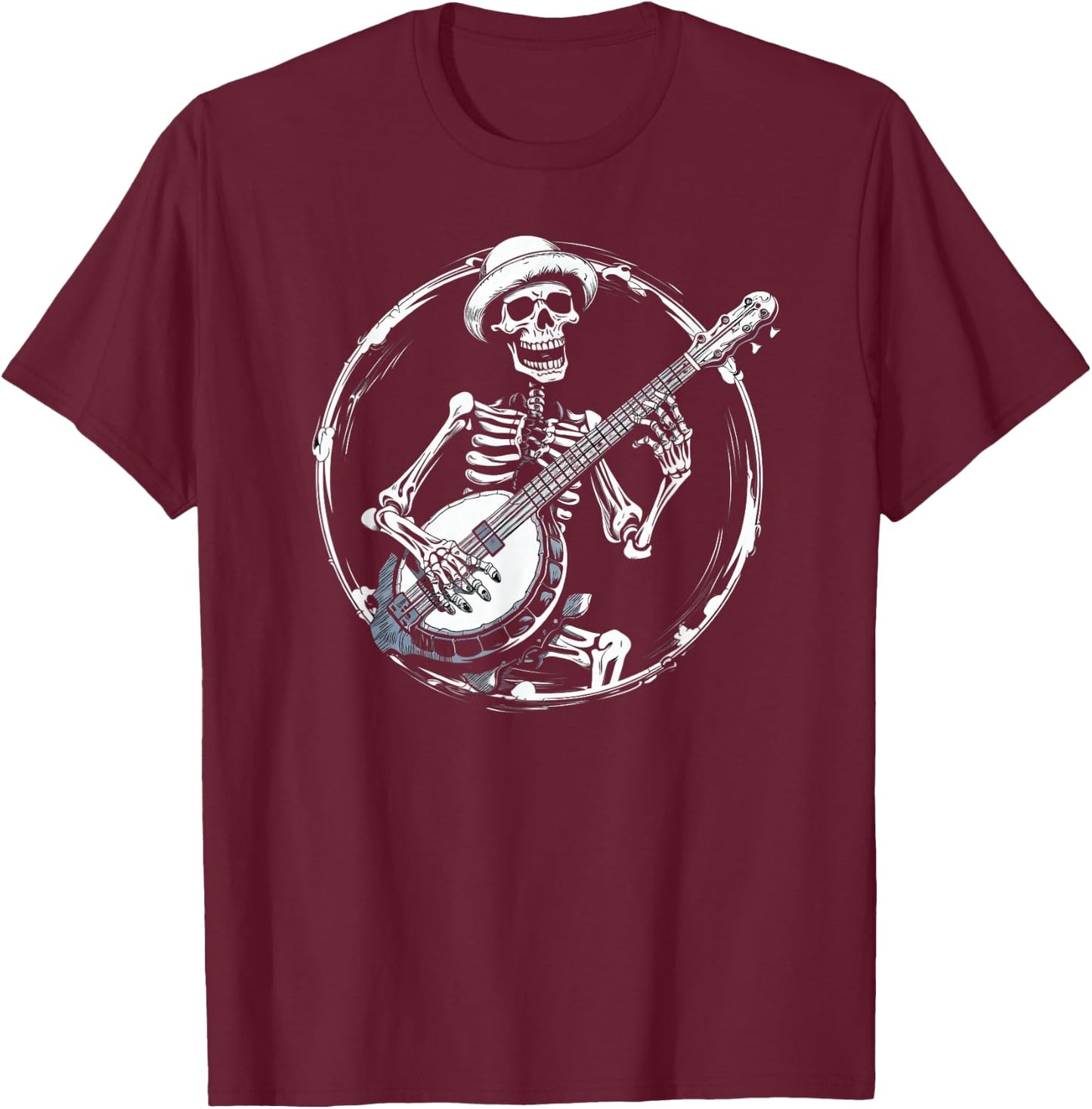 skeleton playing banjo Funny Bluegrass Style T-Shirt - T-Shirt | Maroon