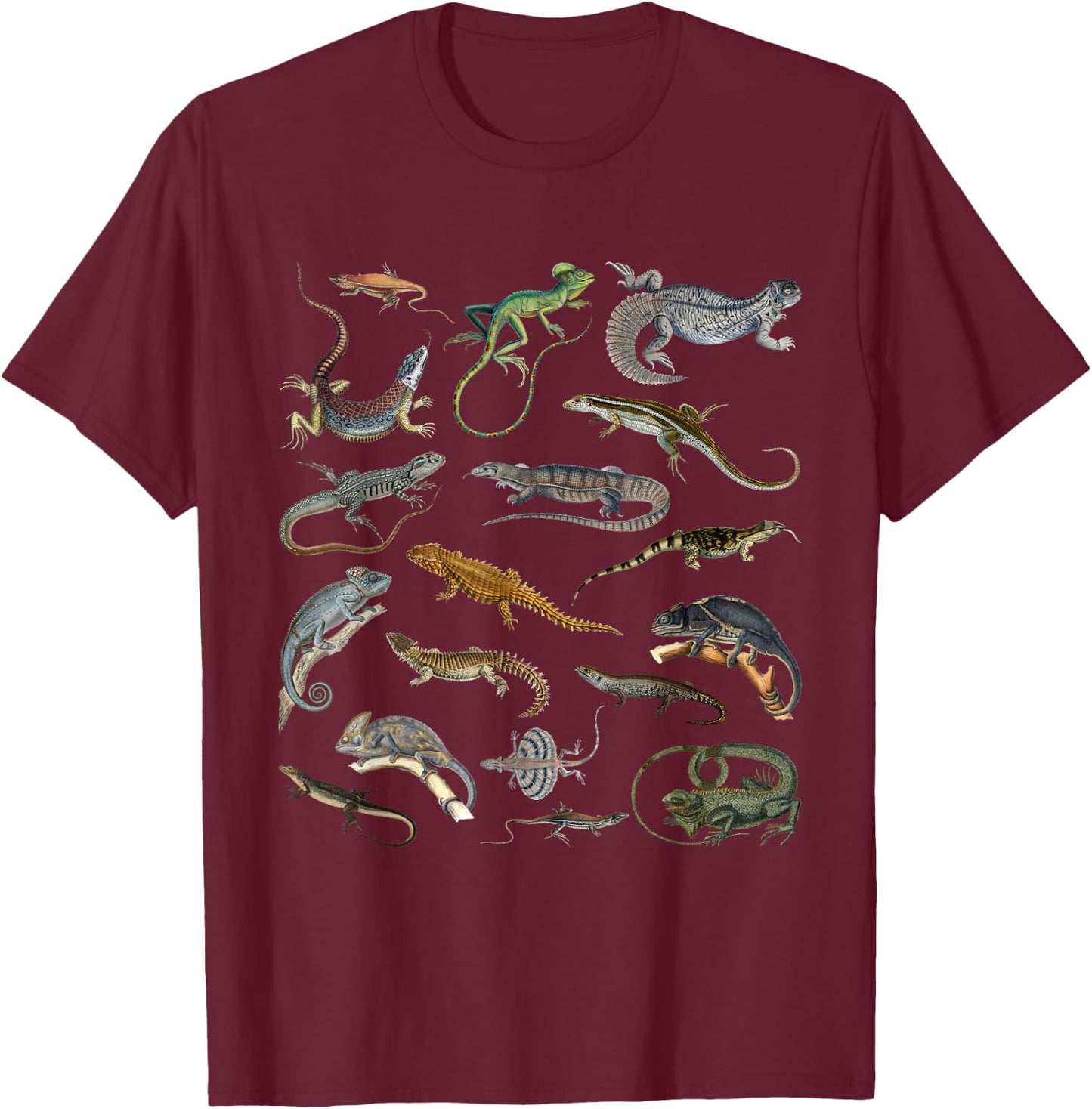 Lizards Collage Reptile Types Of Lizards Cool Lizards Lover T-Shirt - T-Shirt | Maroon