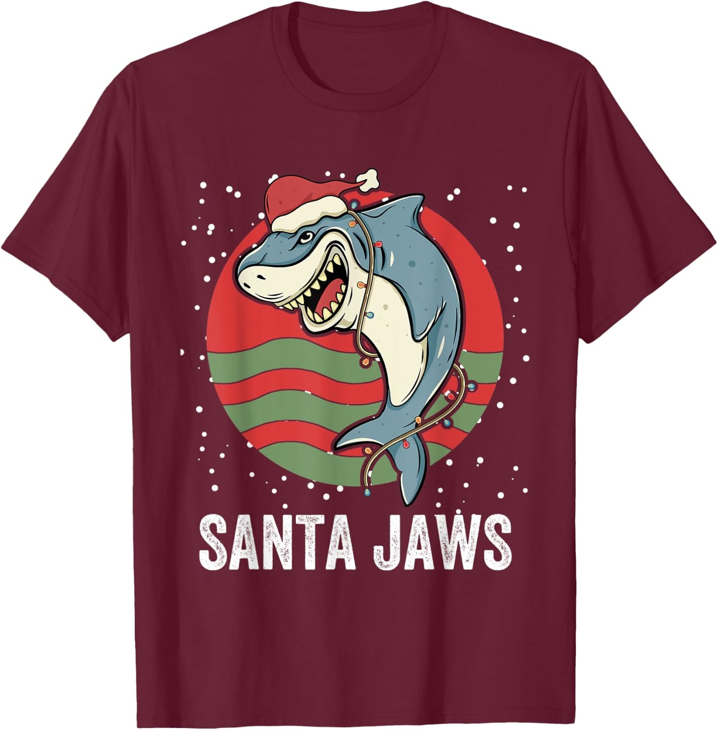 Santa Shark Christmas Lights Funny Boys Merry Sharkmas Xmas T-Shirt - T-Shirt | Maroon