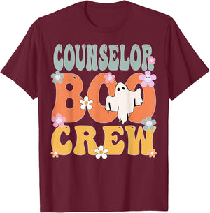 Counselor Boo Crew Ghost Retro Groovy Halloween T-Shirt - T-Shirt | Maroon