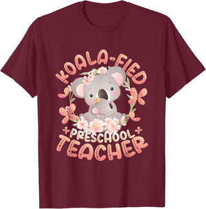 Koala-Fied Koala Proud Preschool Teacher T-Shirt - T-Shirt | Maroon