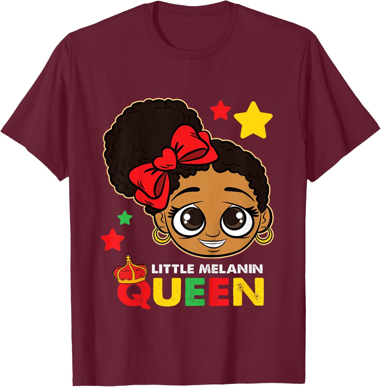 Kids Little Melanin Queen Black History Month BLM African Girls T-Shirt - T-Shirt | Maroon