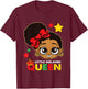 Kids Little Melanin Queen Black History Month BLM African Girls T-Shirt - T-Shirt | Maroon