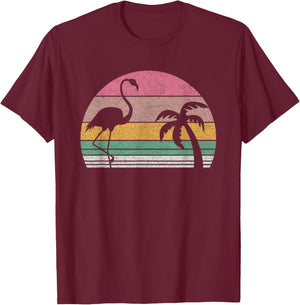 Vintage Retro Pink Flamingo 80s Miami T-Shirt - T-Shirt | Maroon