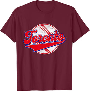 Toronto Cityscape Vintage Baseball Men Women Kids T-Shirt - T-Shirt | Maroon