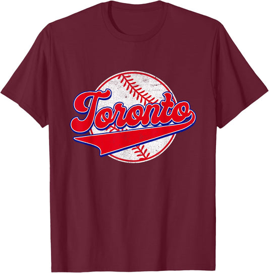 Toronto Cityscape Vintage Baseball Men Women Kids T-Shirt - T-Shirt | Maroon