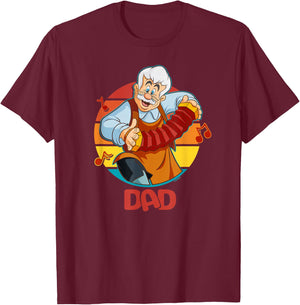 Disney Pinocchio Geppetto Dad Accordion Father’s Day T-Shirt - T-Shirt | Maroon