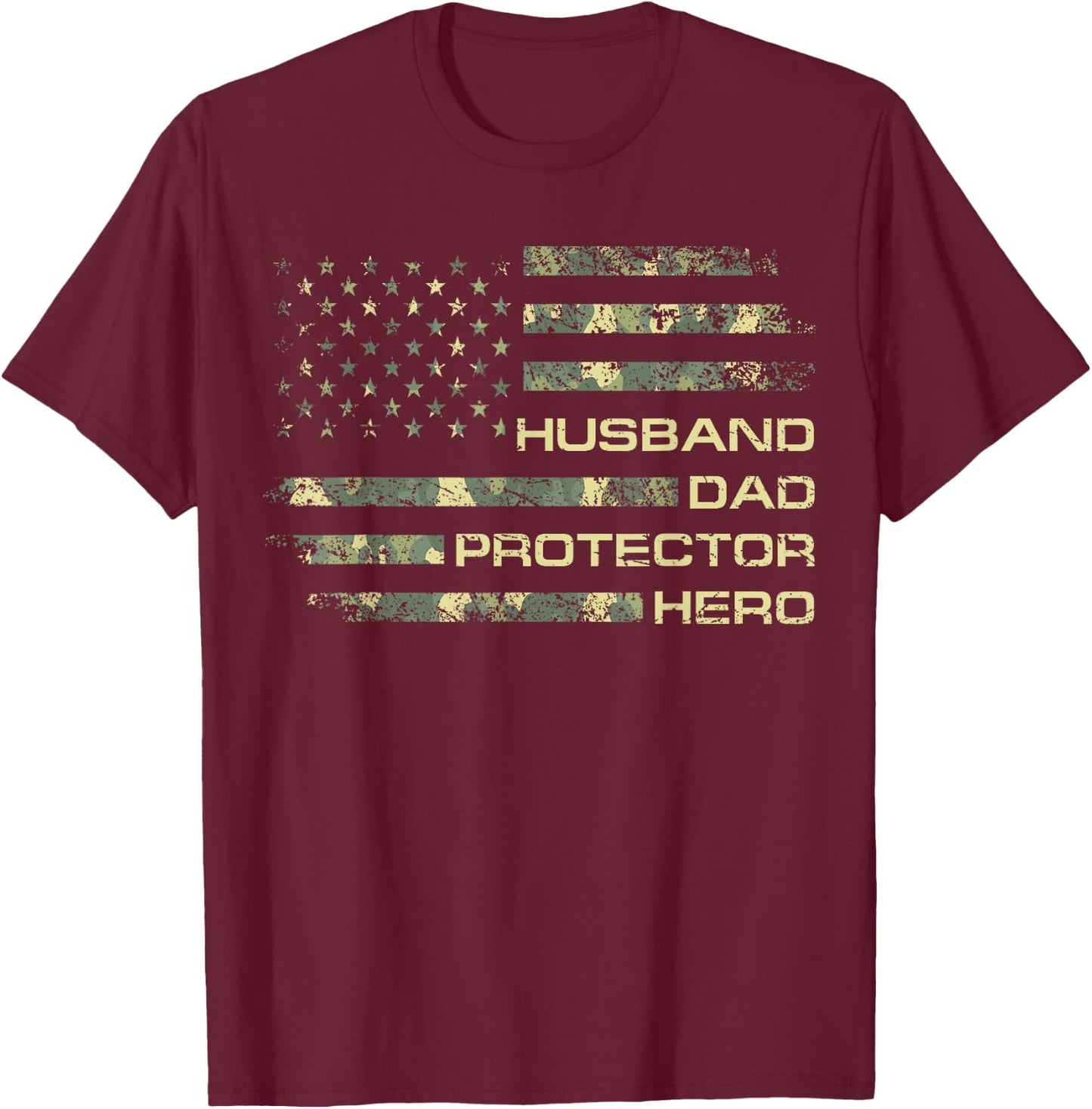 Husband Dad Protector Hero For Christmas Camo American Flag T-Shirt - T-Shirt | Maroon