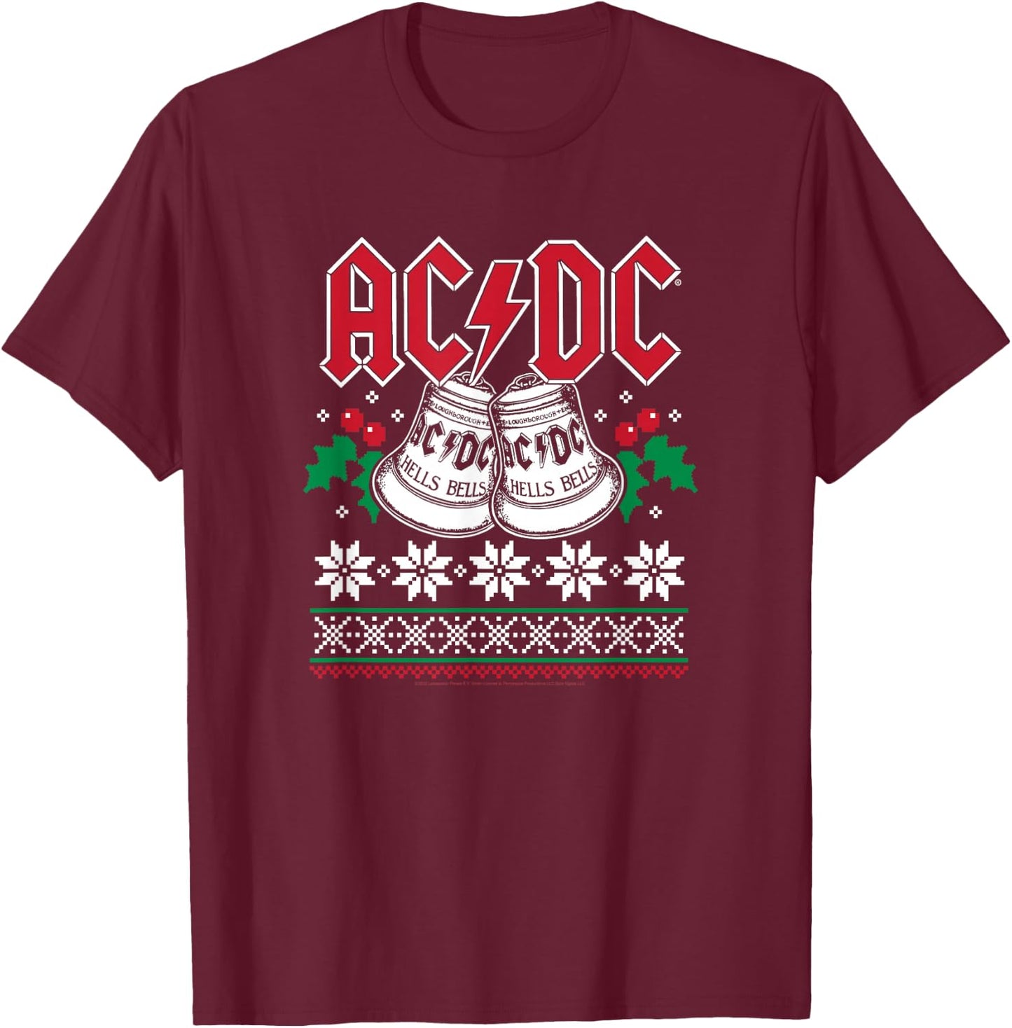 ACDC - Hells Bells Christmas T-Shirt - T-Shirt | Maroon