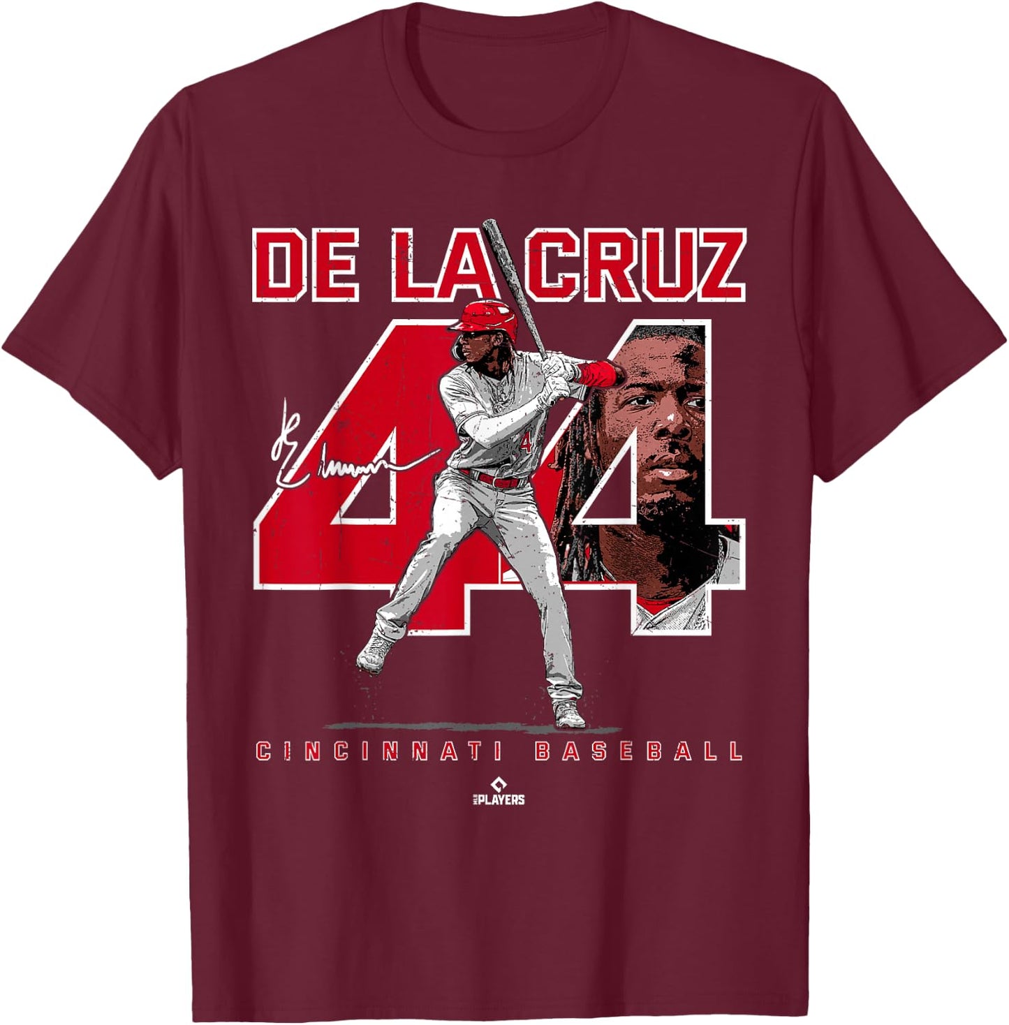 BallPark MVP -Adult Black Baseball Player - Small - Short Sleeve - - Cincinnati - Elly De La Cruz T-Shirt - T-Shirt | Maroon