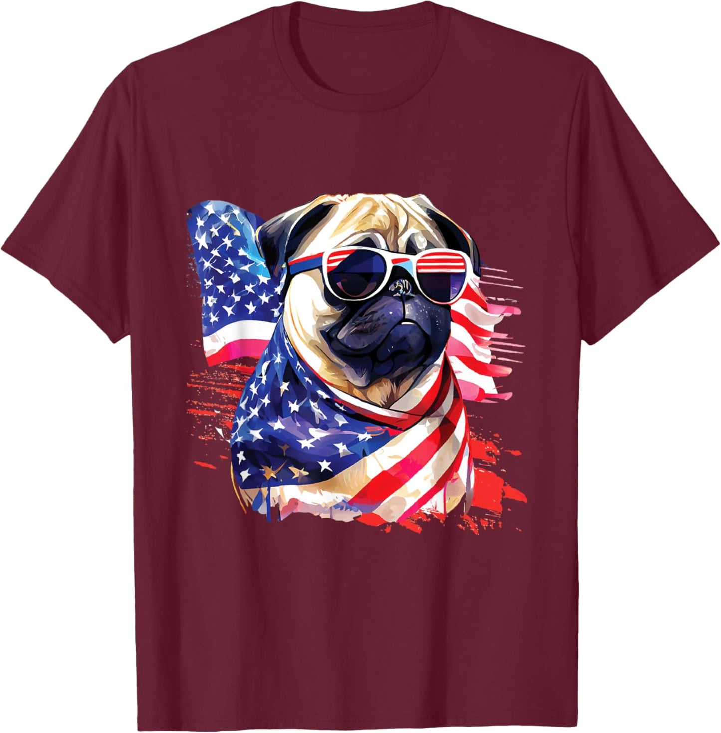 Patriotic Pug - USA American Flag Dog Lover Pet Owner T-Shirt - T-Shirt | Maroon
