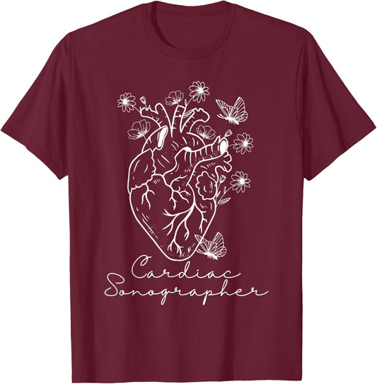 Anatomical Heart Cardiac Sonographer RDCS Echocardiographer T-Shirt - T-Shirt | Maroon