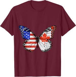 American Canadian Flag Butterfly T-Shirt - T-Shirt | Maroon