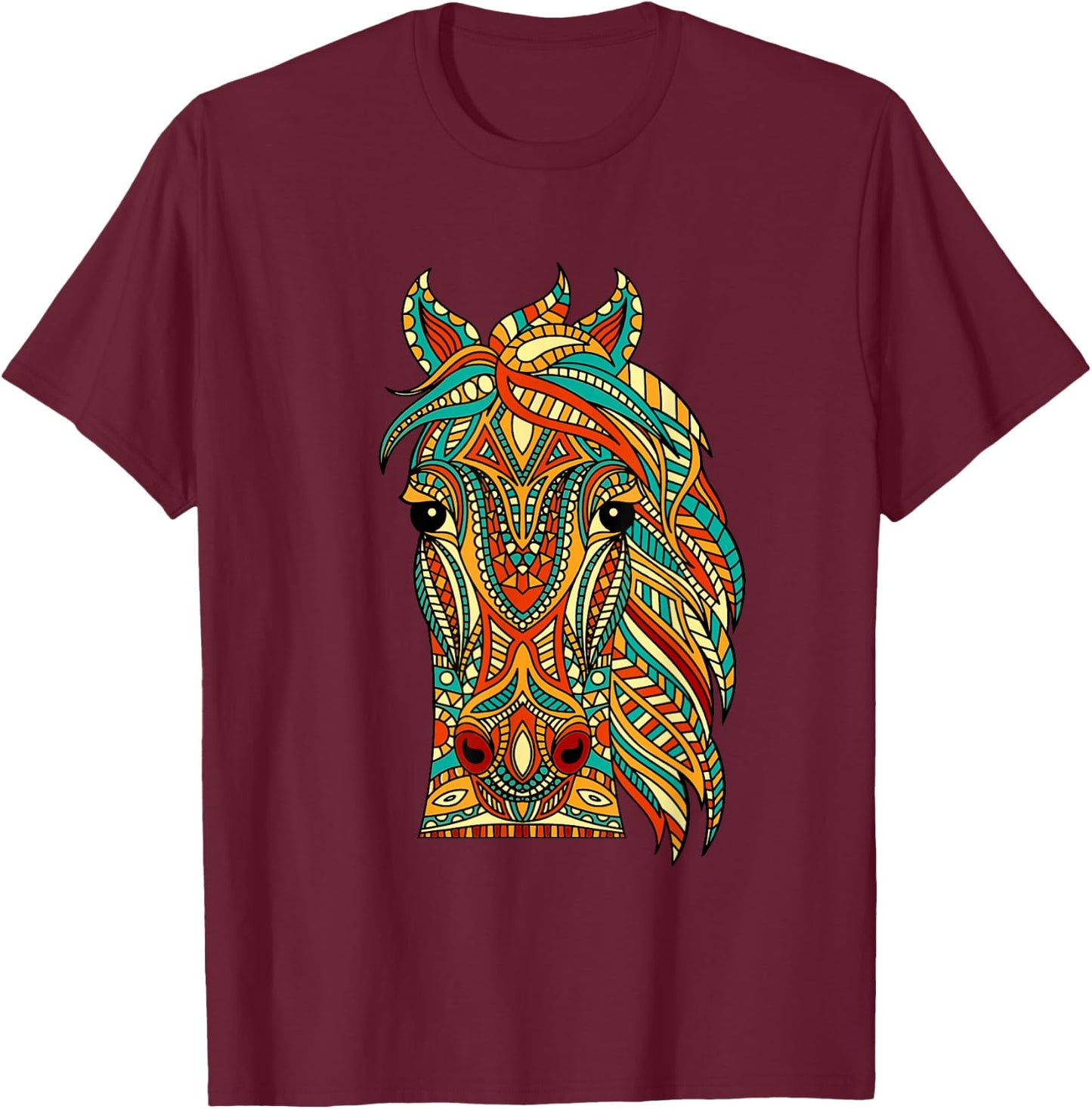 Tribal Horse Design - Horses Animal Lover Horseback Riding T-Shirt - T-Shirt | Maroon