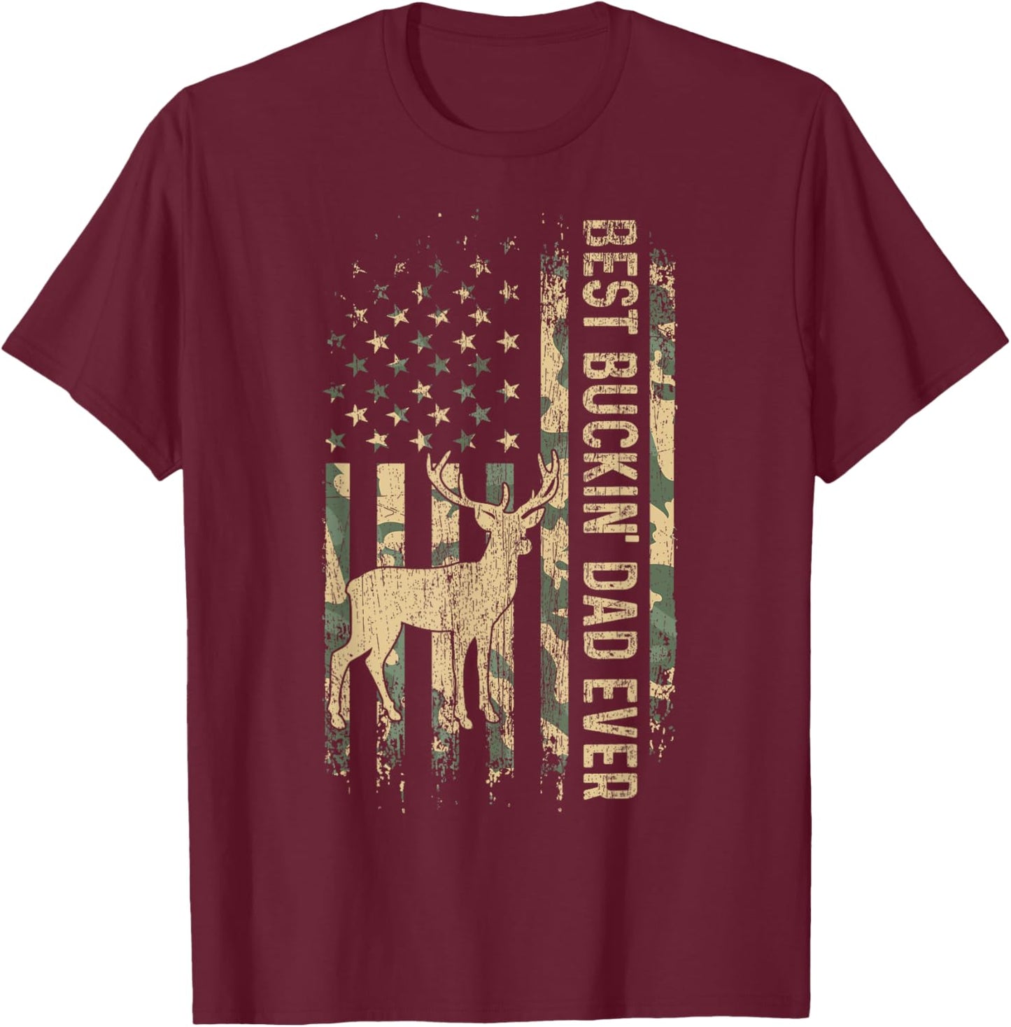 Best Buckin' Dad Ever American Flag Father's Day T-Shirt - T-Shirt | Maroon