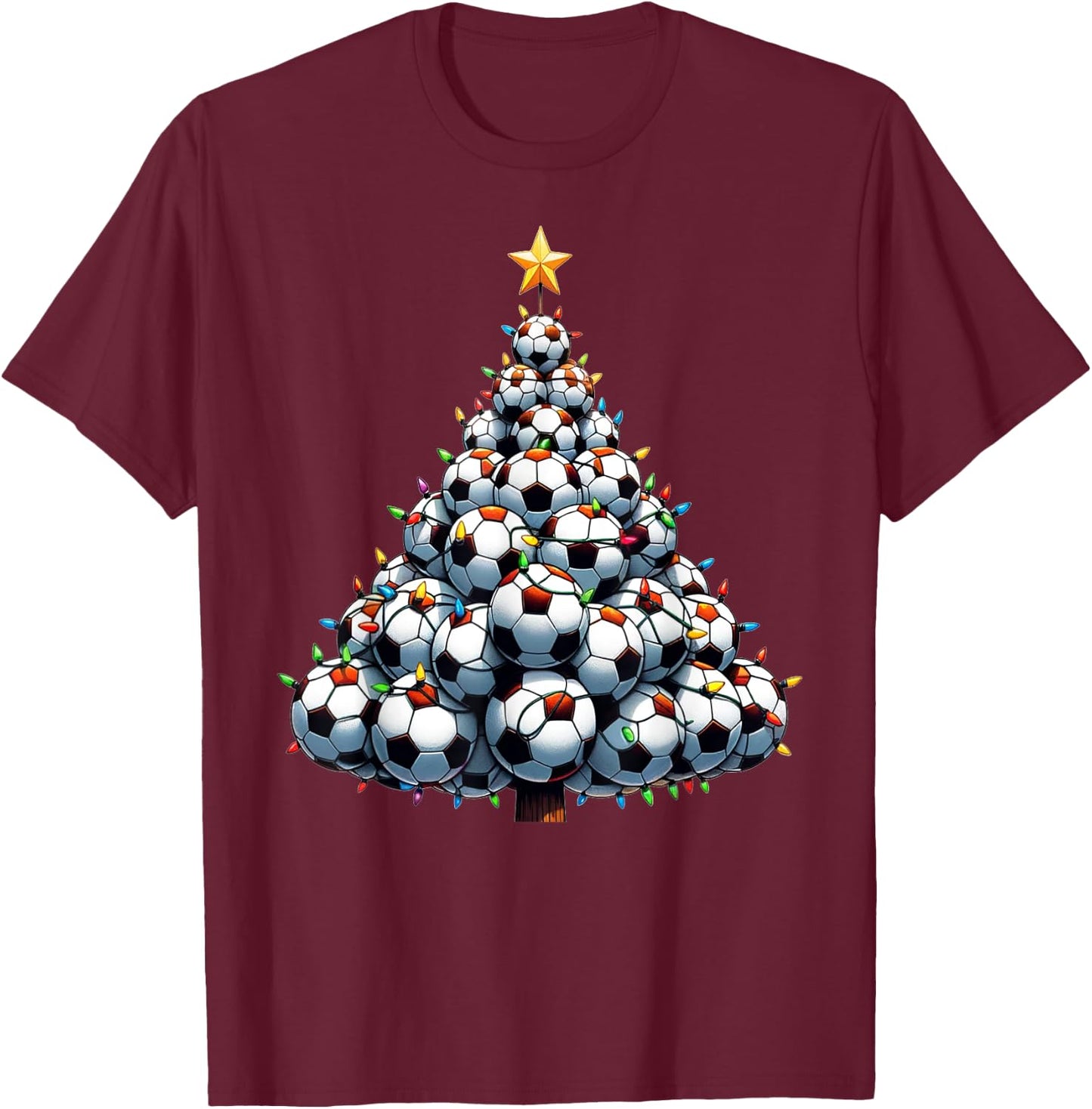 Santa Christmas Soccer Tree Boys Football Soccer T-Shirt - T-Shirt | Maroon