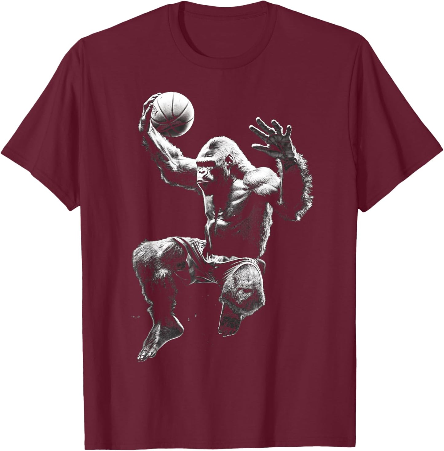 Gorilla Playing Basketball Funny Gorilla Basketball Player T-Shirt - T-Shirt | Maroon