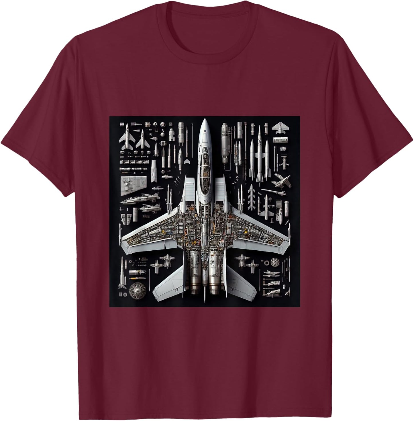 F-14 Tomcat Fighter Jet Anatomy Blueprint Military Aviation Men Women Girls Kids T-Shirt - T-Shirt | Maroon