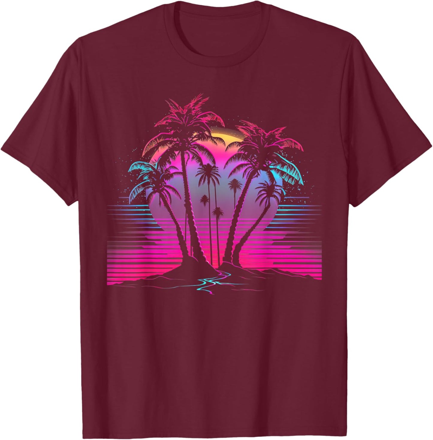 Palm Tree Vaporwave Retrowave Aesthetic Synthwave 80s Beach T-Shirt - T-Shirt | Maroon