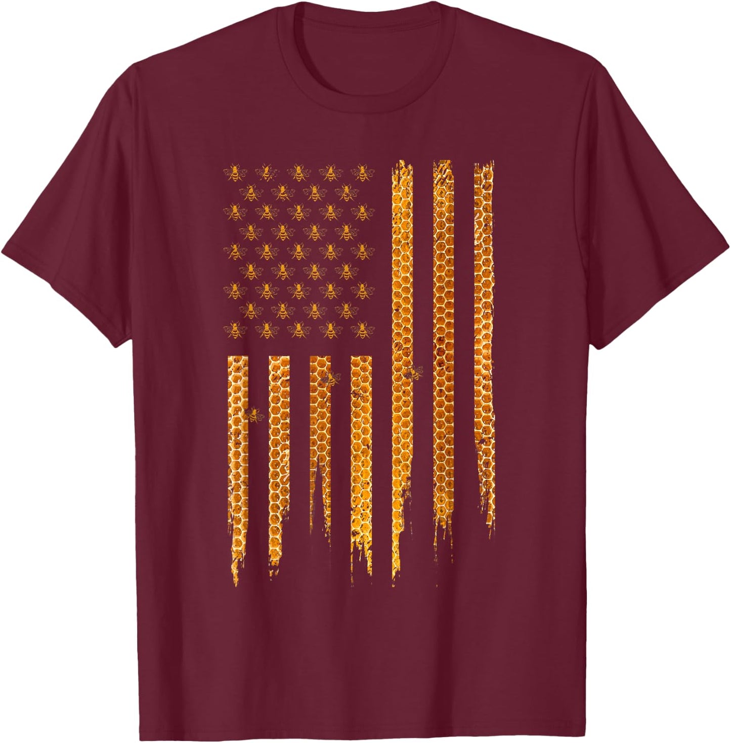 Beekeeping American Flag Honeycomb Honey Bees Beekeeper T-Shirt - T-Shirt | Maroon