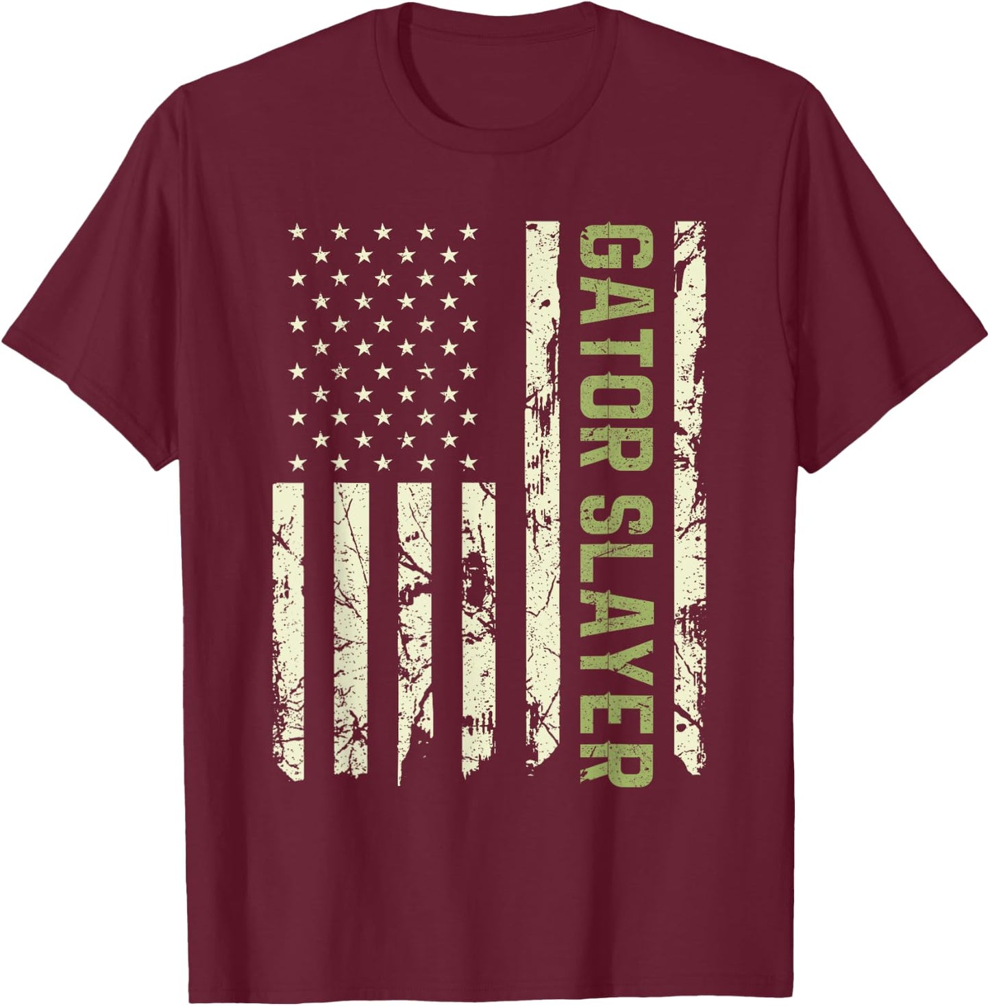 Alligator Hunter American Flag, Patriotic Gator Slayer Women Men T-Shirt - T-Shirt | Maroon