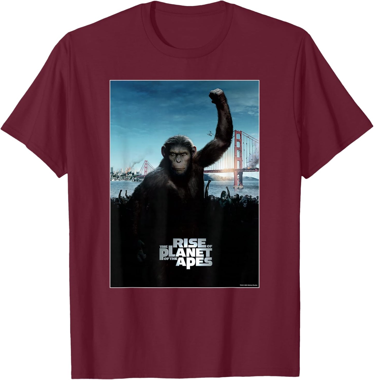 Rise of the Planet of the Apes Caesar Ape Army Movie Poster T-Shirt - T-Shirt | Maroon