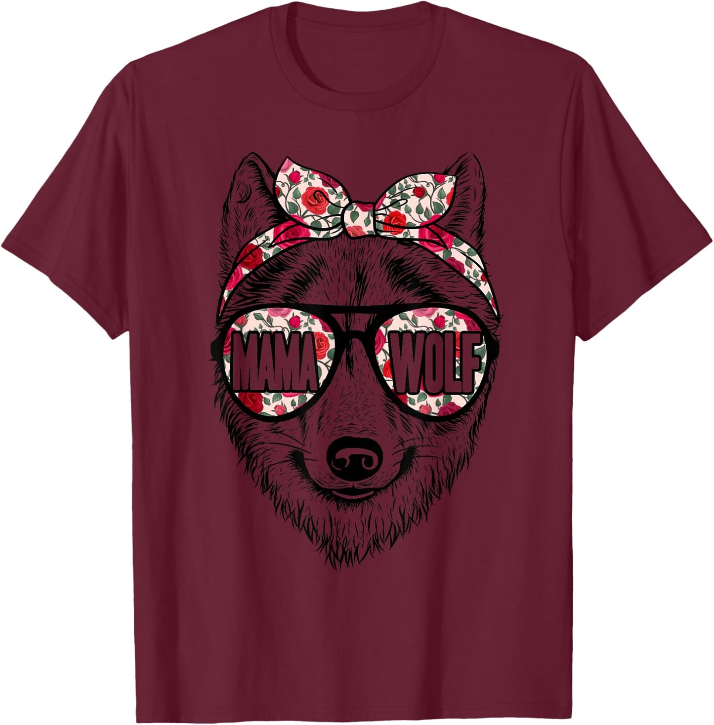Wolf Mama Floral Cute Mom Wolf Mothers Day Mama Wolf T-Shirt - T-Shirt | Maroon