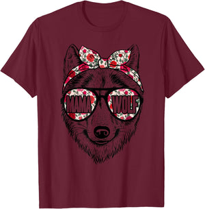Wolf Mama Floral Cute Mom Wolf Mothers Day Mama Wolf T-Shirt - T-Shirt | Maroon
