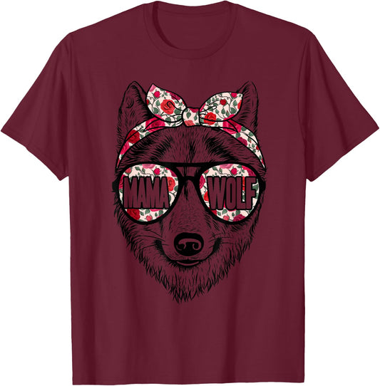 Wolf Mama Floral Cute Mom Wolf Mothers Day Mama Wolf T-Shirt - T-Shirt | Maroon