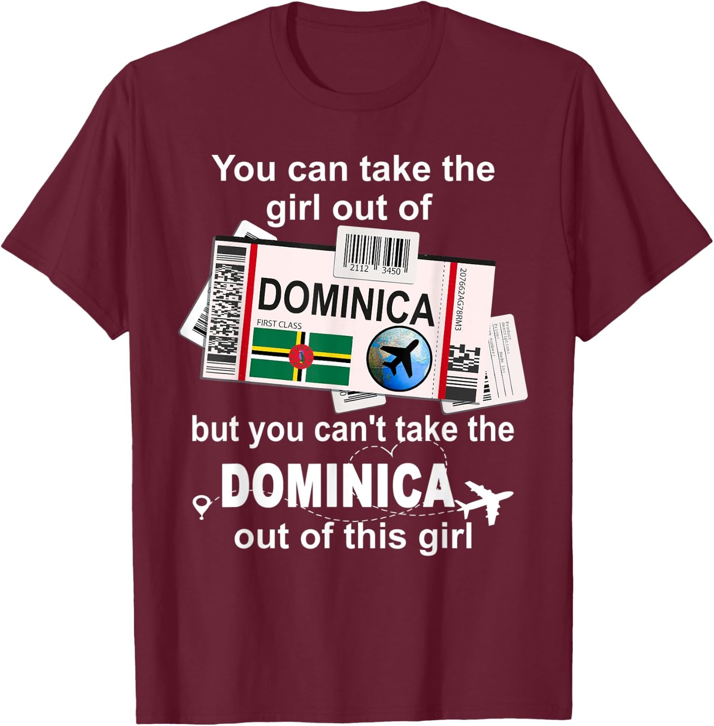 Dominica Boarding Pass - Dominica Girl - Dominica T-Shirt - T-Shirt | Maroon